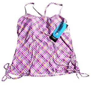 TYR Phoenix Plaid Tankini Top size 14.